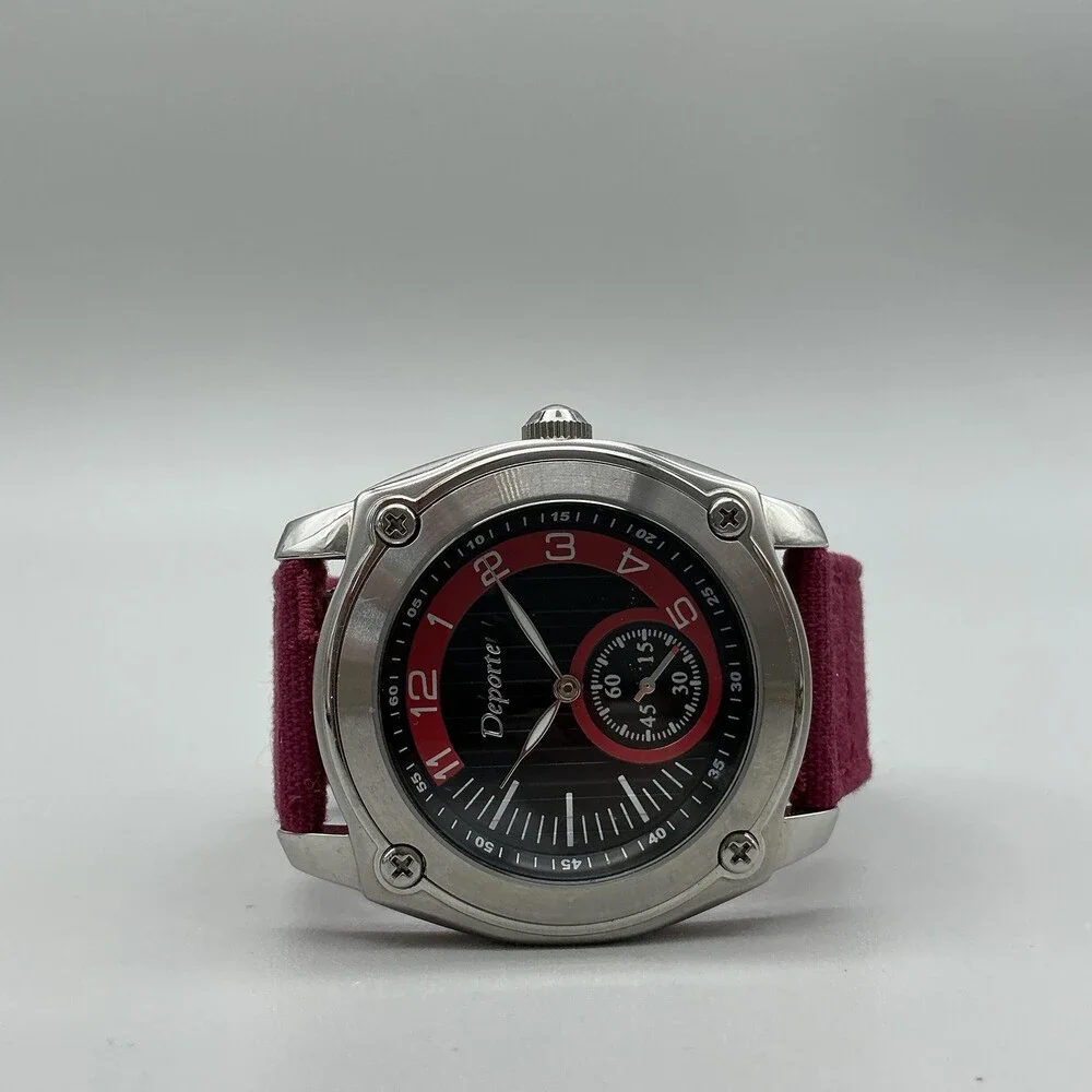 Deporte Limited Edition Mens Watch 41mm Black Dial Red Canvas New Battery